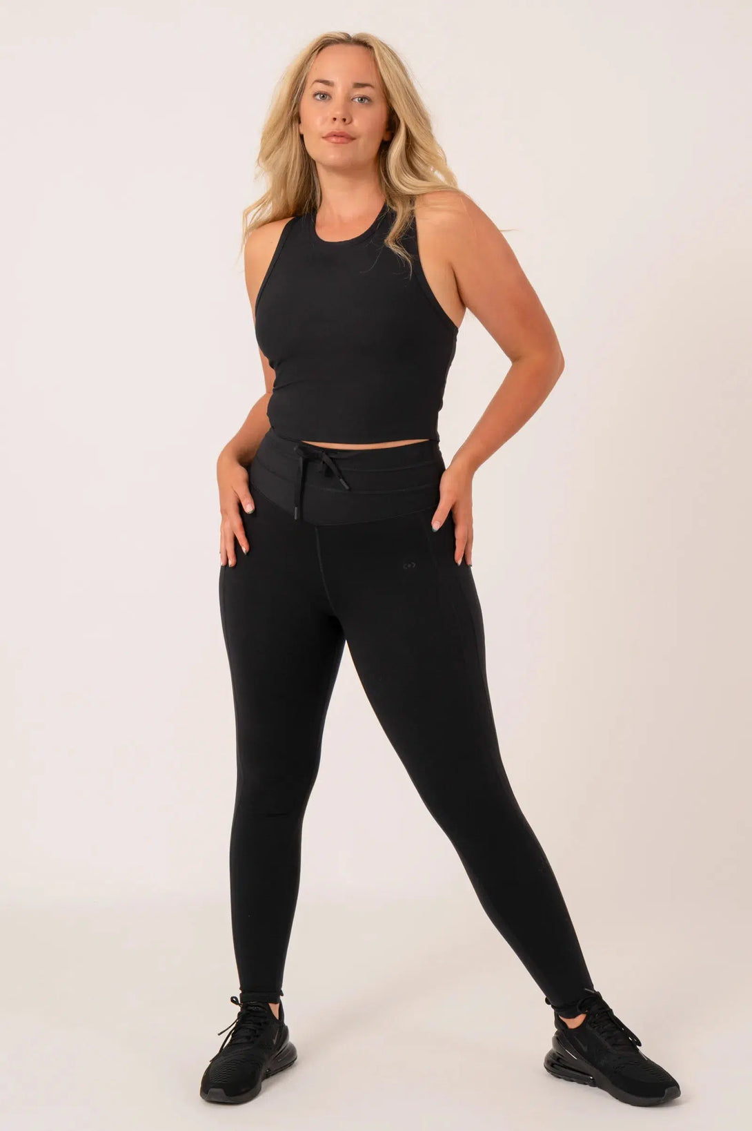 Active Rib Long Line Crop Top With Hidden Shelf Bra - Black-Activewear-Exoticathletica