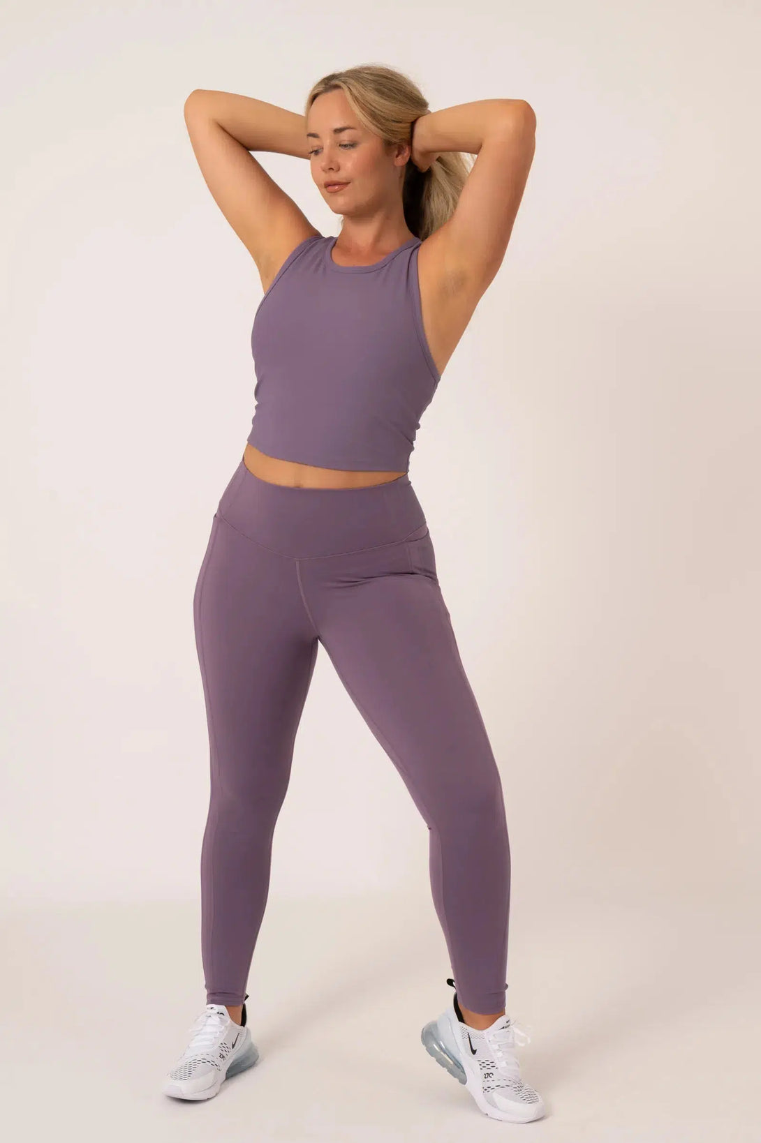 Active Rib Long Line Crop Top With Hidden Shelf Bra - Misty Purple-Activewear-Exoticathletica