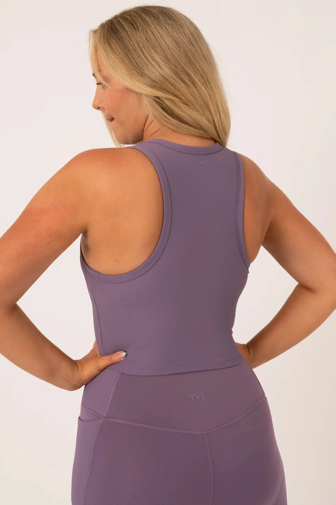 Active Rib Long Line Crop Top With Hidden Shelf Bra - Misty Purple-Activewear-Exoticathletica