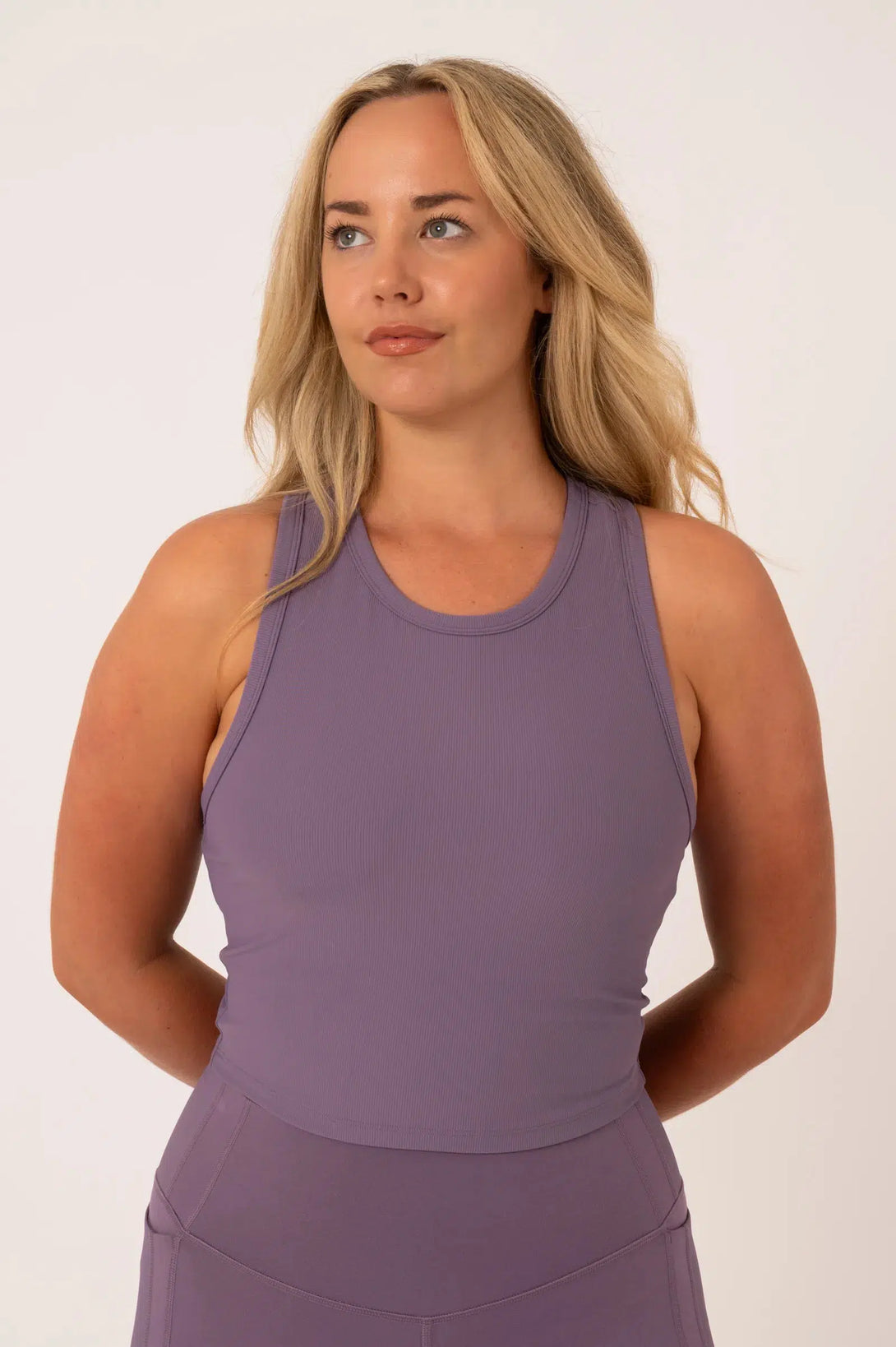 Active Rib Long Line Crop Top With Hidden Shelf Bra - Misty Purple-SK-00296-Activewear-Exoticathletica