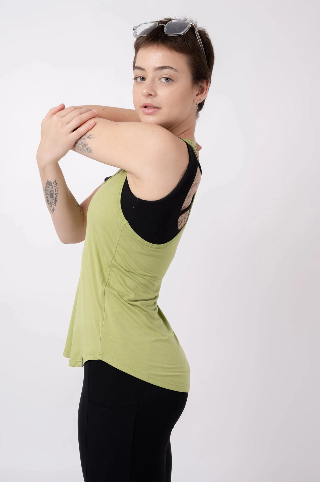 Avocado Green Slinky To Touch - Racer Back Tank Top-Activewear-Exoticathletica