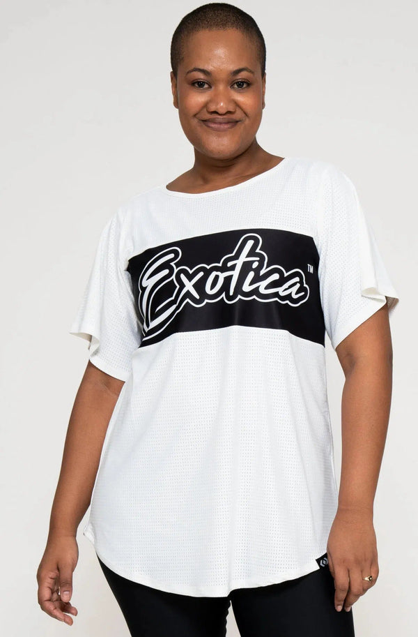 Bball Mesh Exotica Boyfriend Tee - White-Activewear-Exoticathletica