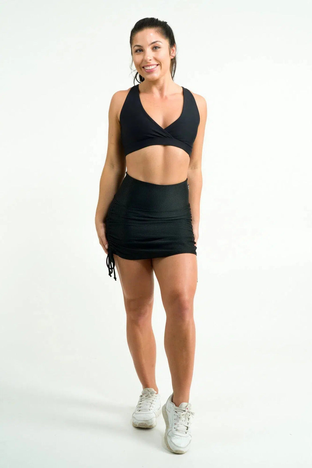 Bball Mesh High Waisted Tie Side Skort - Black-Activewear-Exoticathletica