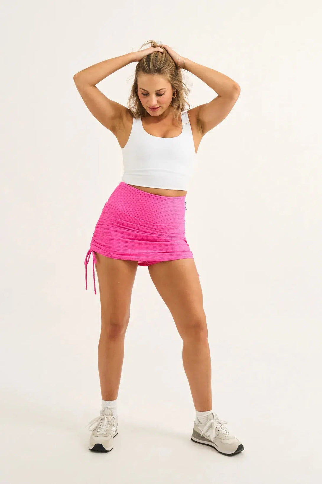 Bball Mesh High Waisted Tie Side Skort - Candy Pink-Activewear-Exoticathletica