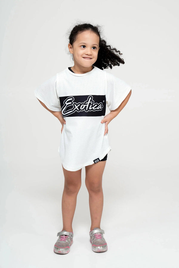 Bball Mesh Kids Exotica Boyfriend Tee - White-Activewear-Exoticathletica