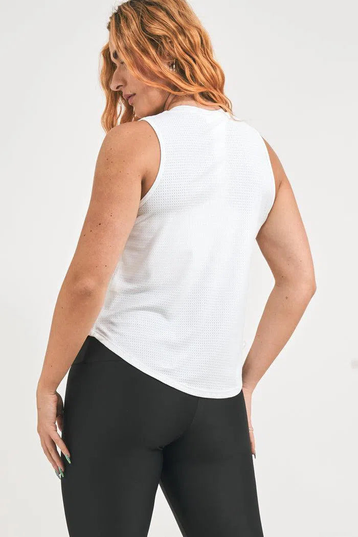 Bball Mesh Muscle Back Tank - White-Activewear-Exoticathletica