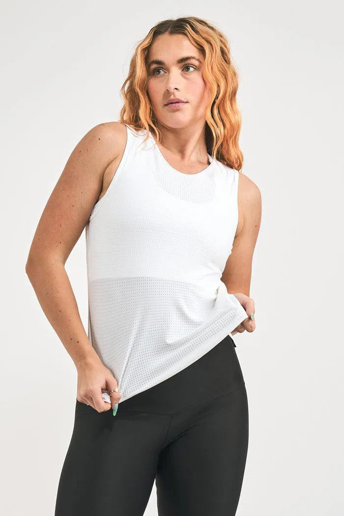 Bball Mesh Muscle Back Tank - White-Activewear-Exoticathletica