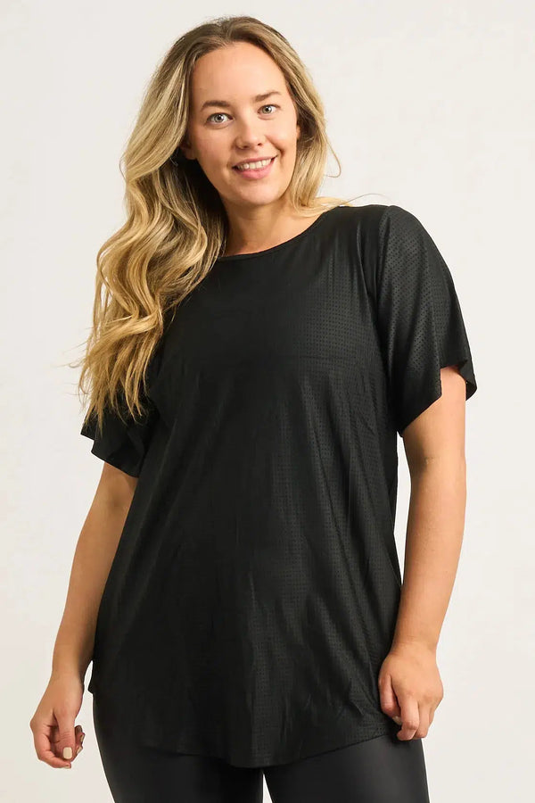 Bball Mesh Plain Boyfriend Tee - Black-Activewear-Exoticathletica