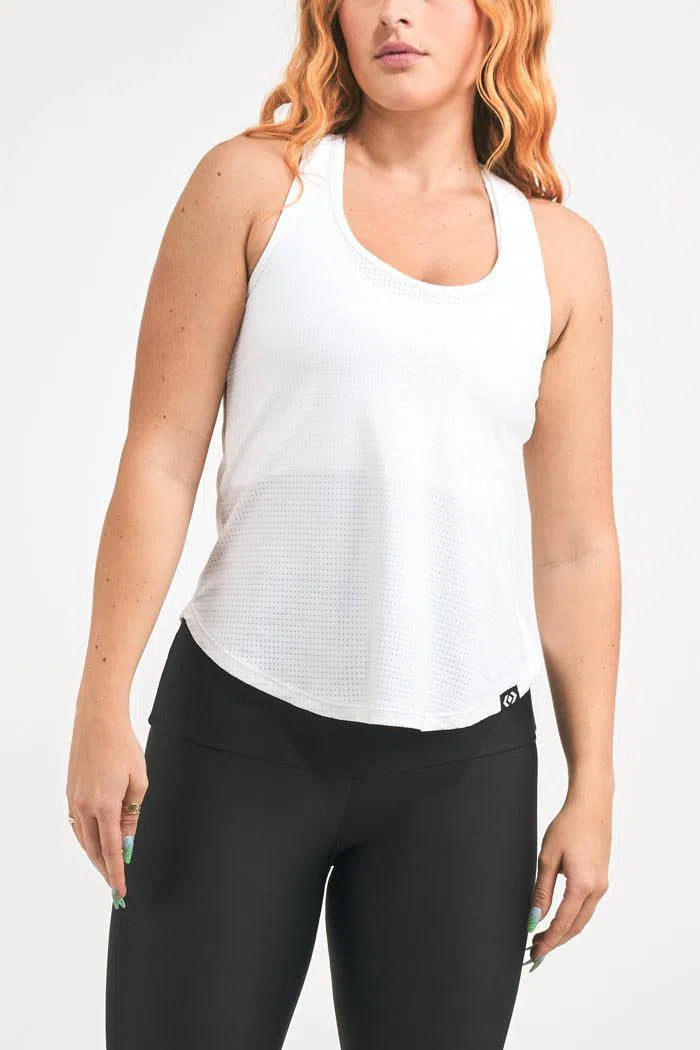 Bball Mesh Racer Back Tank Top - White-Activewear-Exoticathletica