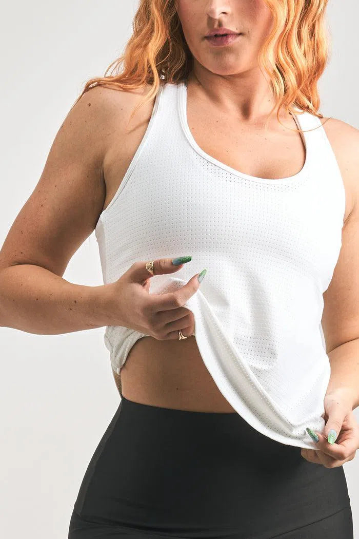 Bball Mesh Racer Back Tank Top - White-Activewear-Exoticathletica