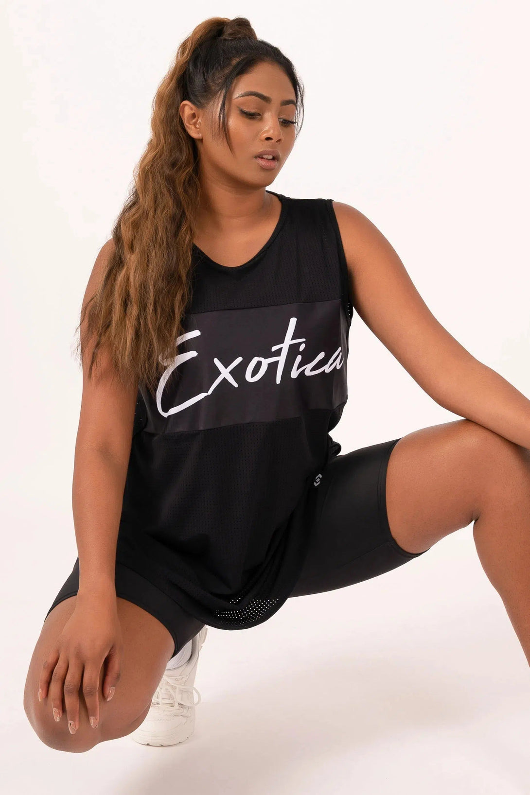 Bball Mesh Sleeveless Exotica Boyfriend Tee - Black-Activewear-Exoticathletica