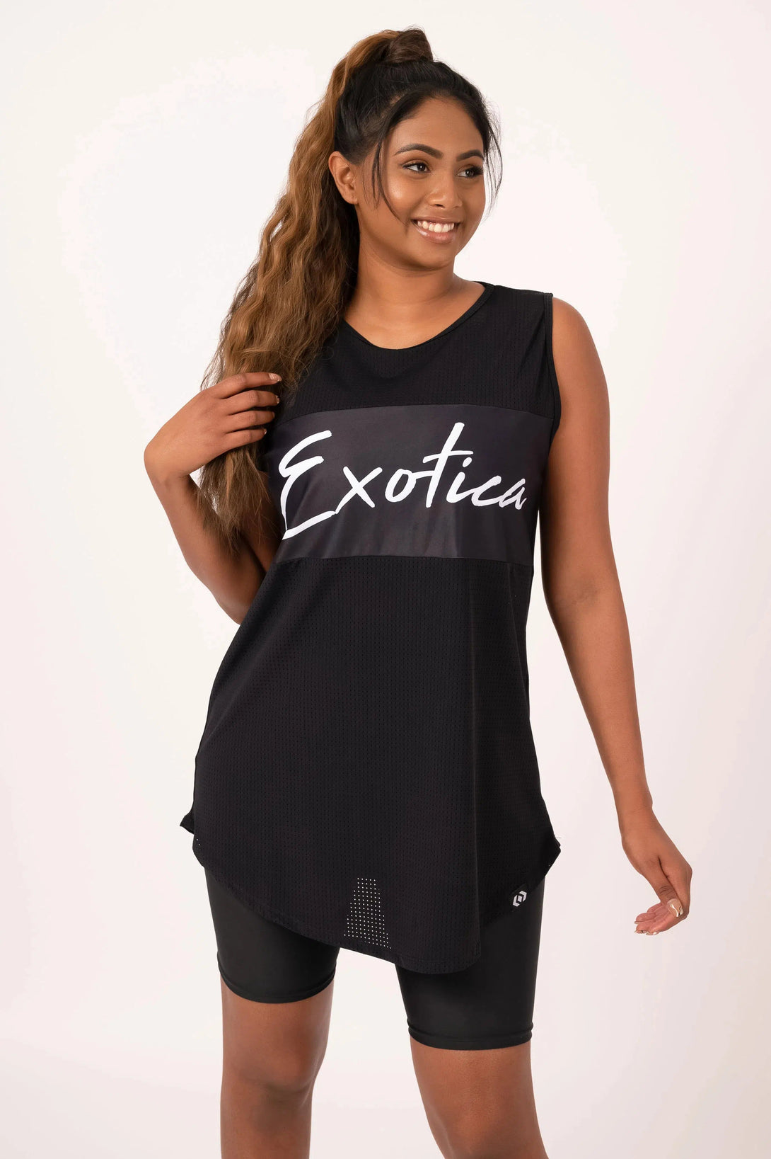 Bball Mesh Sleeveless Exotica Boyfriend Tee - Black-Activewear-Exoticathletica