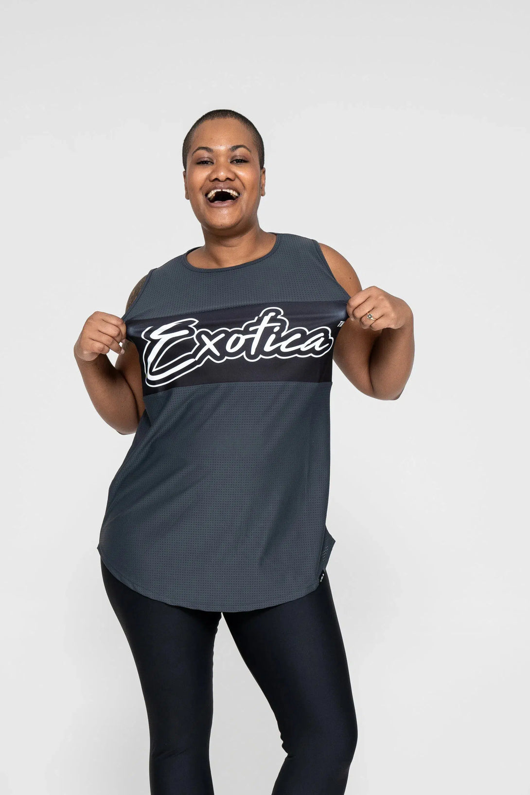 Bball Mesh Sleeveless Exotica Boyfriend Tee - Charcoal-Activewear-Exoticathletica