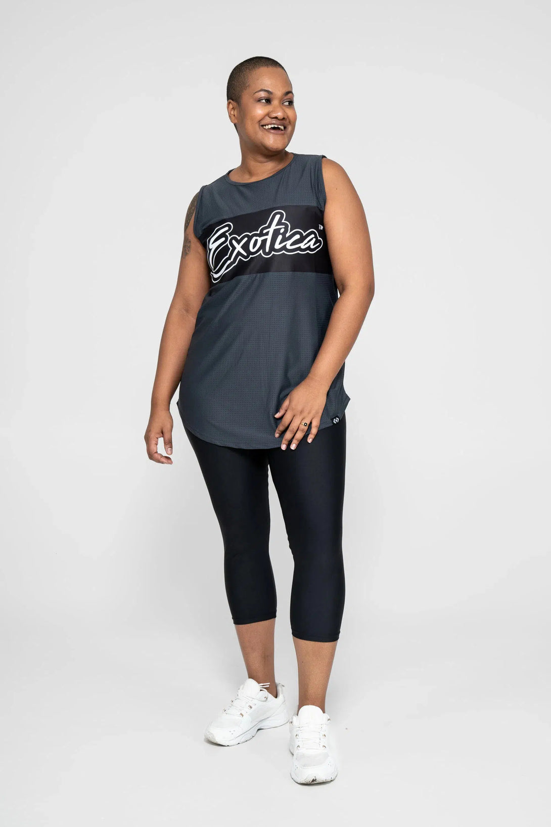 Bball Mesh Sleeveless Exotica Boyfriend Tee - Charcoal-Activewear-Exoticathletica