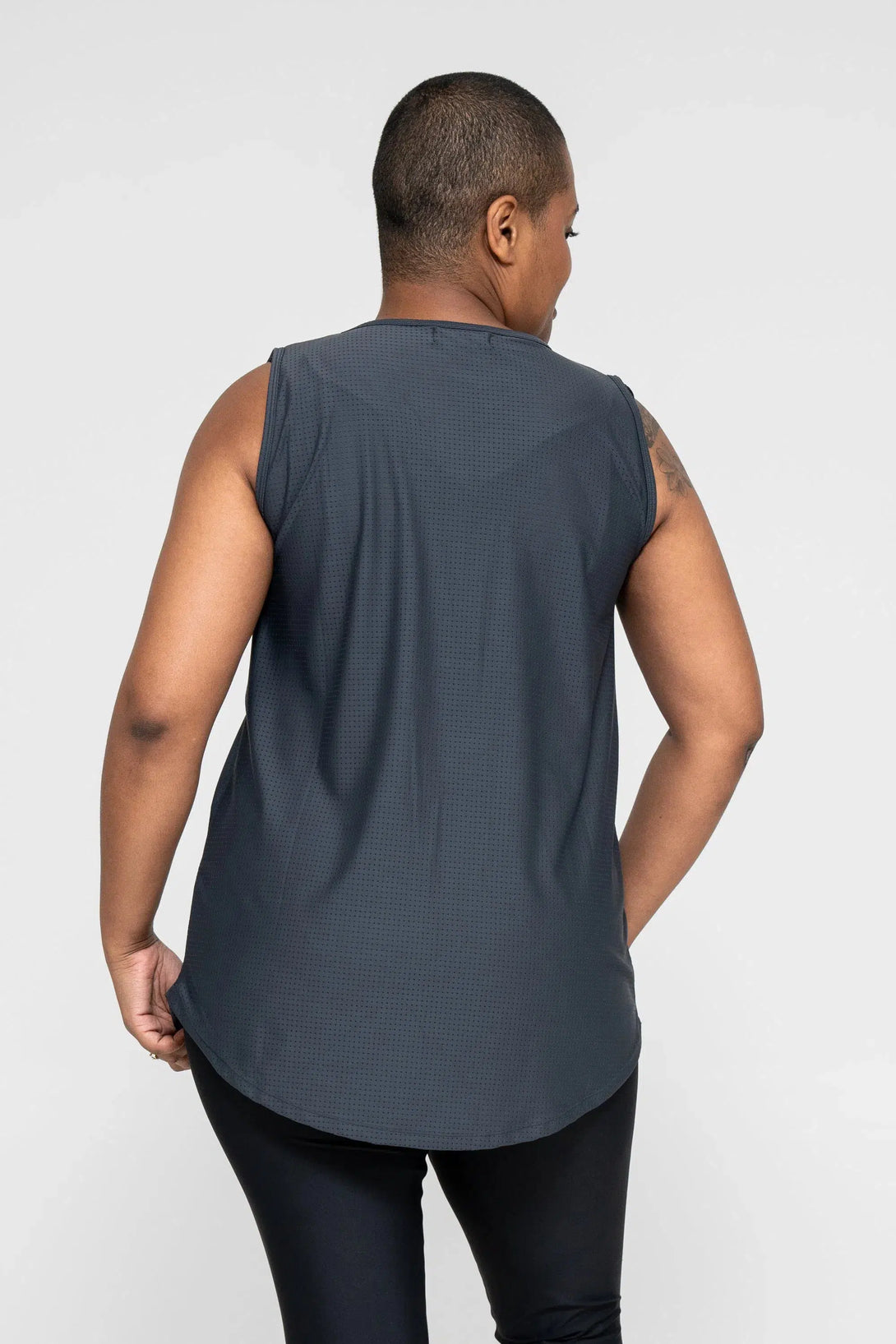 Bball Mesh Sleeveless Exotica Boyfriend Tee - Charcoal-Activewear-Exoticathletica