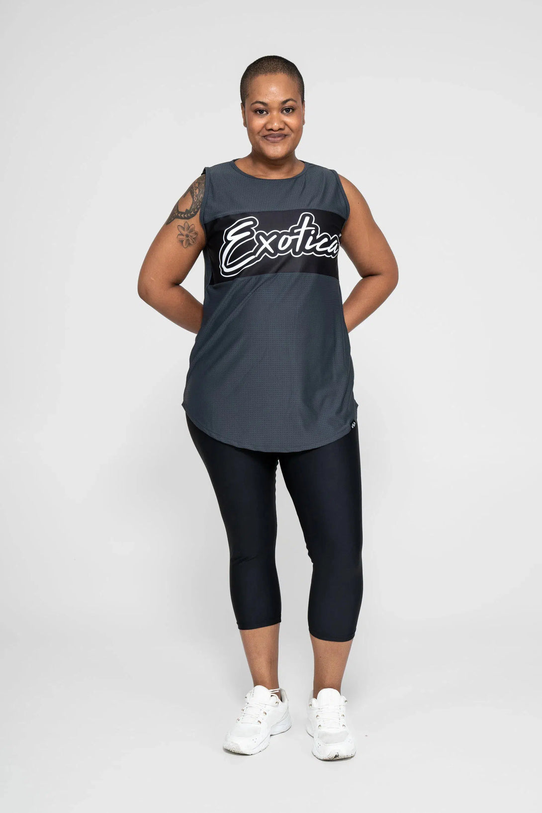 Bball Mesh Sleeveless Exotica Boyfriend Tee - Charcoal-Activewear-Exoticathletica