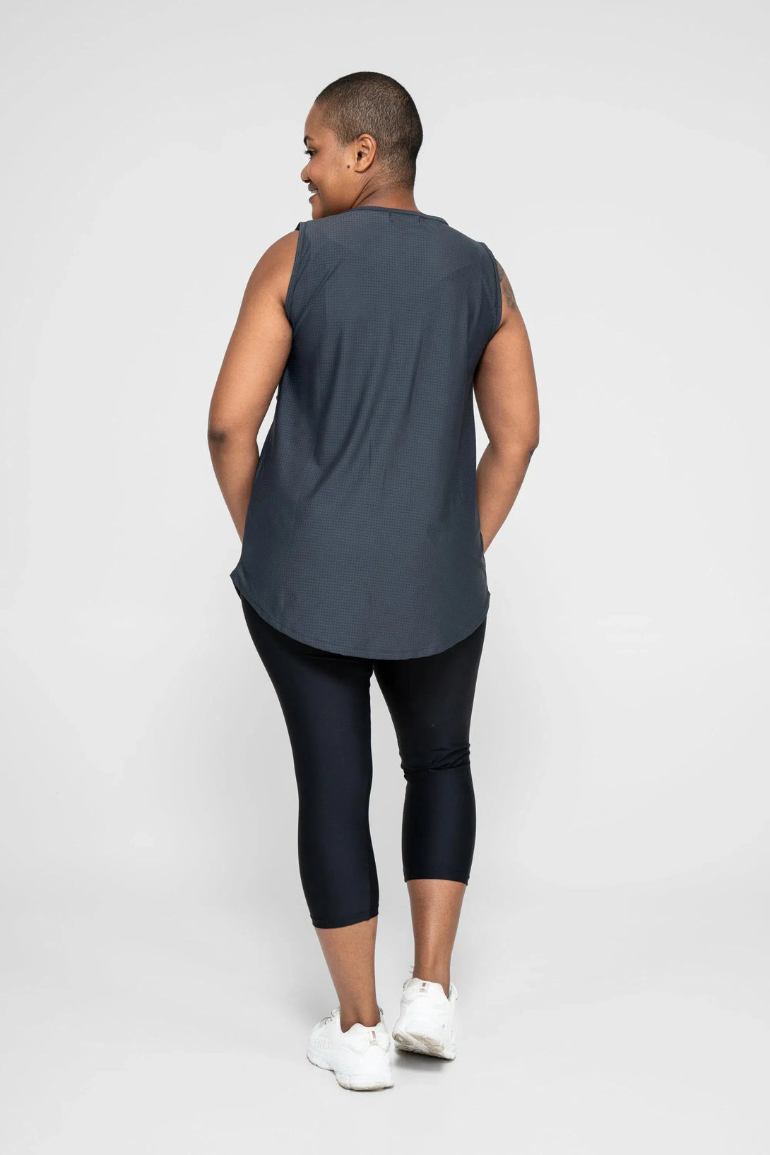 Bball Mesh Sleeveless Exotica Boyfriend Tee - Charcoal-Activewear-Exoticathletica