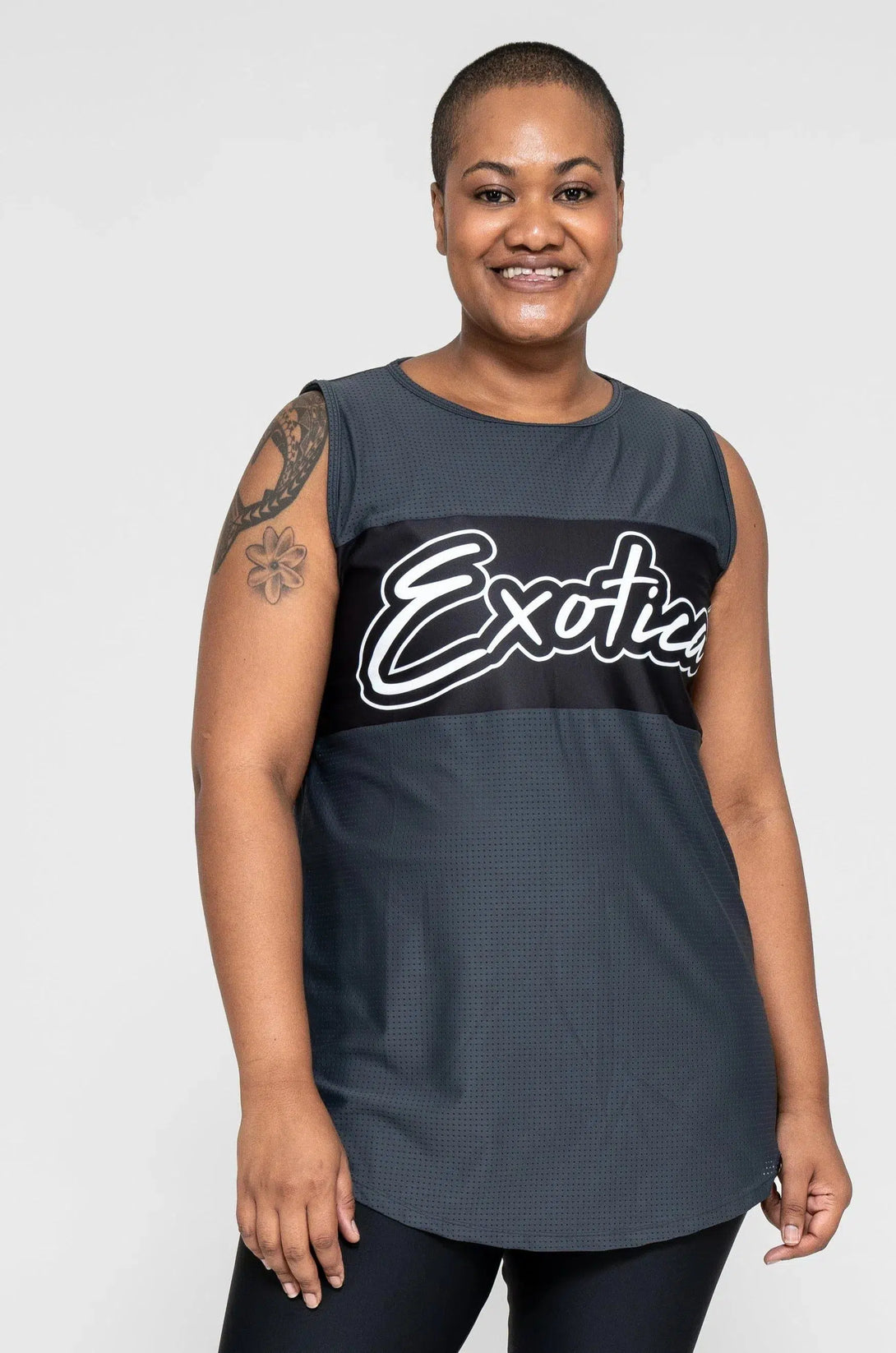 Bball Mesh Sleeveless Exotica Boyfriend Tee - Charcoal-Activewear-Exoticathletica