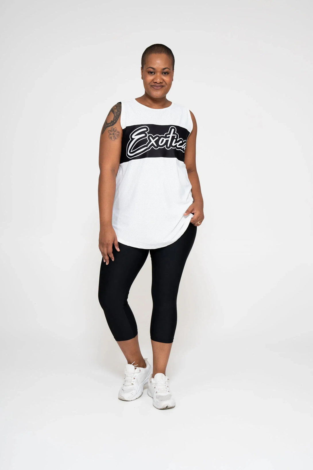 Bball Mesh Sleeveless Exotica Boyfriend Tee - White-Activewear-Exoticathletica