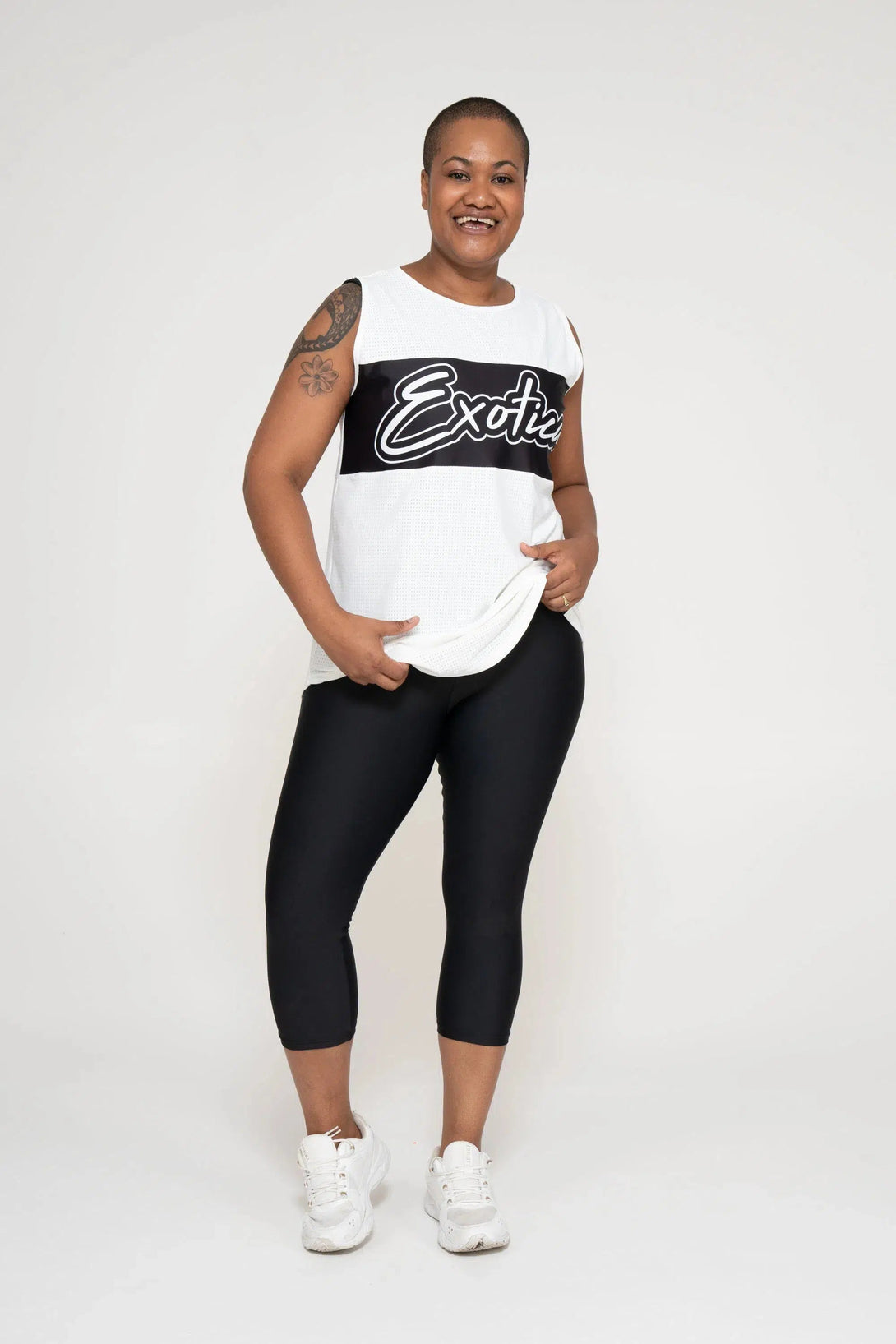 Bball Mesh Sleeveless Exotica Boyfriend Tee - White-Activewear-Exoticathletica