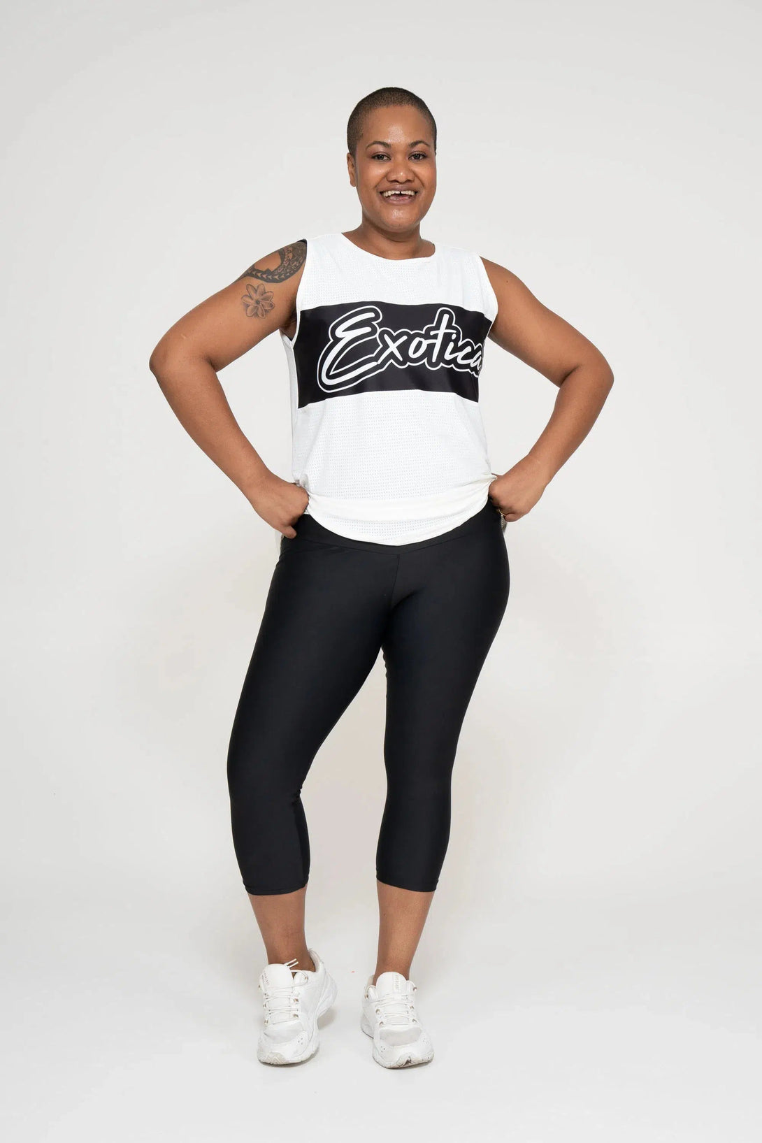 Bball Mesh Sleeveless Exotica Boyfriend Tee - White-Activewear-Exoticathletica