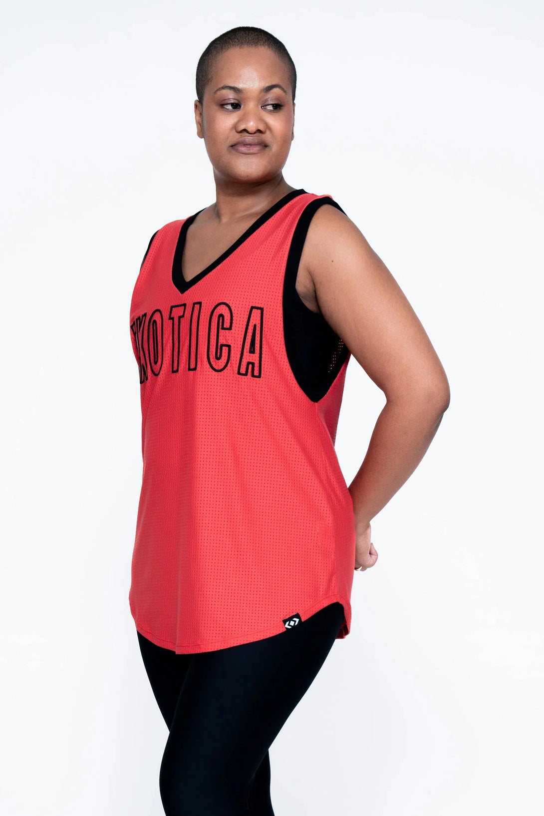 Bball Mesh Sleeveless V Neck Exotica Black Embroidered Boyfriend Tee - Orange-Activewear-Exoticathletica