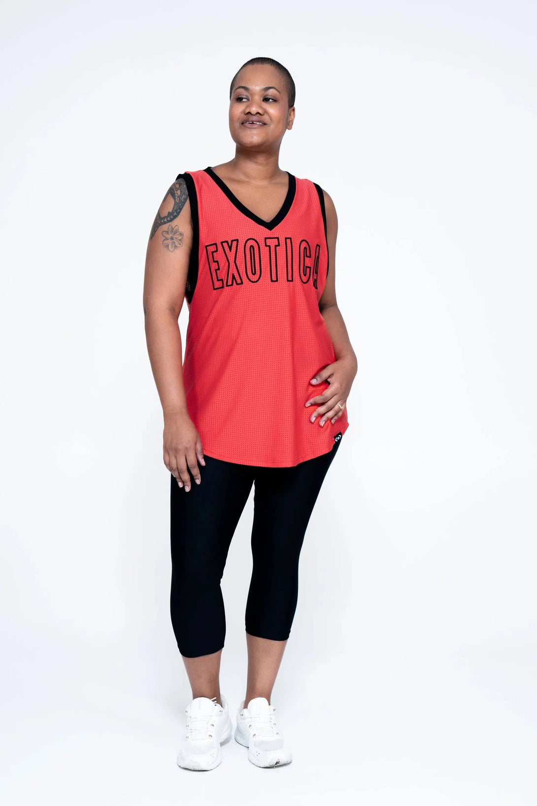 Bball Mesh Sleeveless V Neck Exotica Black Embroidered Boyfriend Tee - Orange-Activewear-Exoticathletica