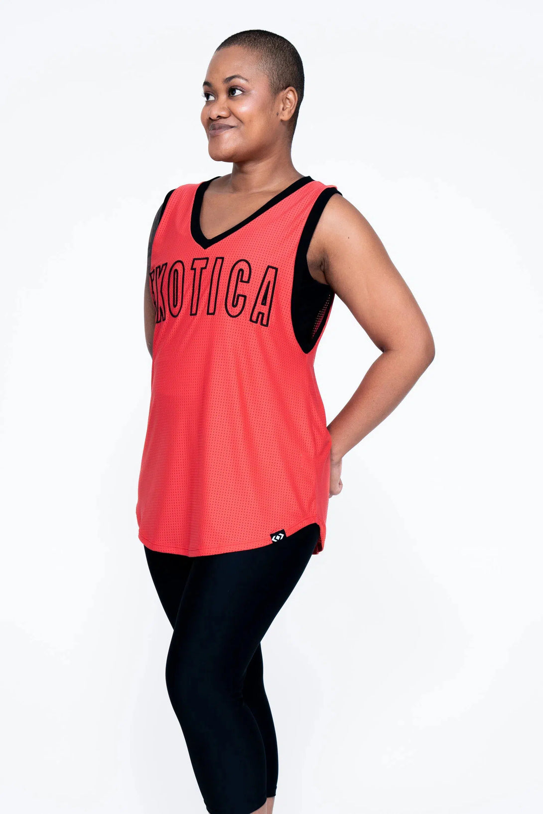 Bball Mesh Sleeveless V Neck Exotica Black Embroidered Boyfriend Tee - Orange-Activewear-Exoticathletica