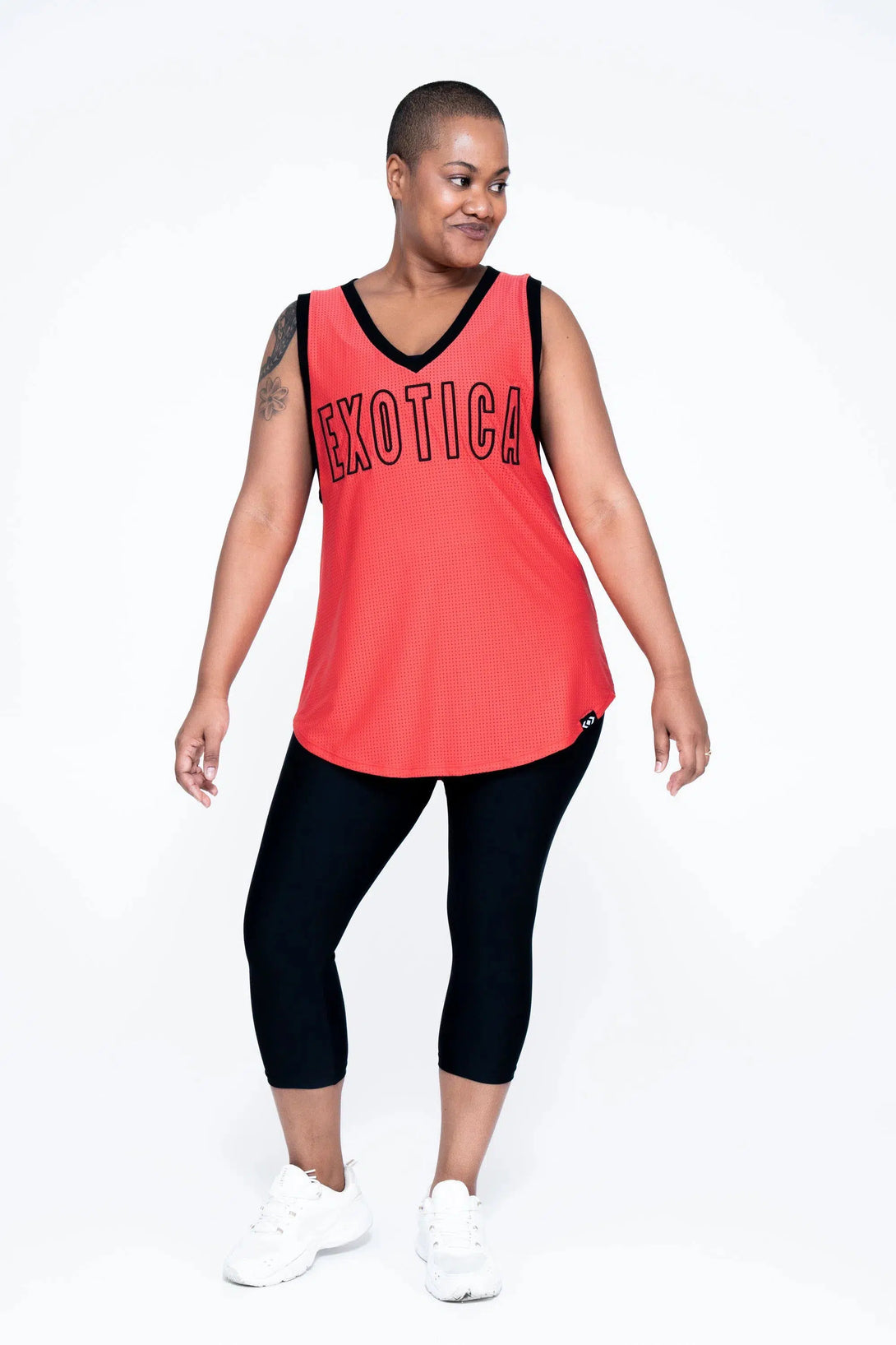 Bball Mesh Sleeveless V Neck Exotica Black Embroidered Boyfriend Tee - Orange-Activewear-Exoticathletica