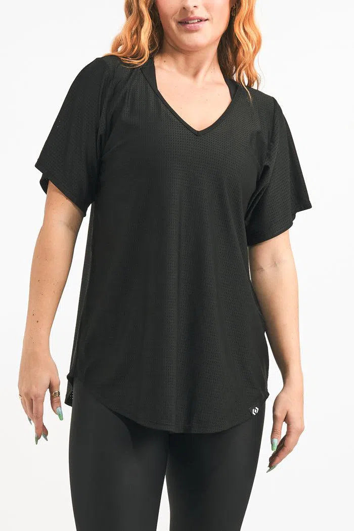 Bball Mesh V Neck Boyfriend Tee - Black-Activewear-Exoticathletica