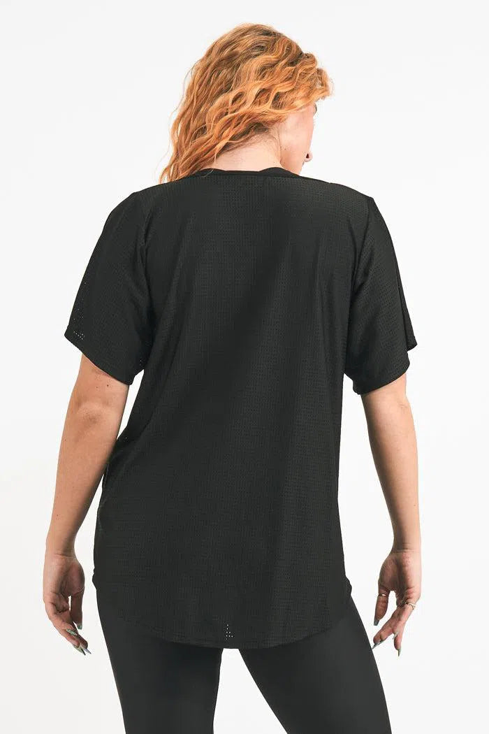 Bball Mesh V Neck Boyfriend Tee - Black-Activewear-Exoticathletica