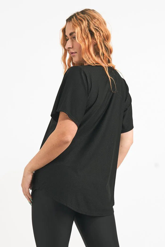 Bball Mesh V Neck Boyfriend Tee - Black-Activewear-Exoticathletica