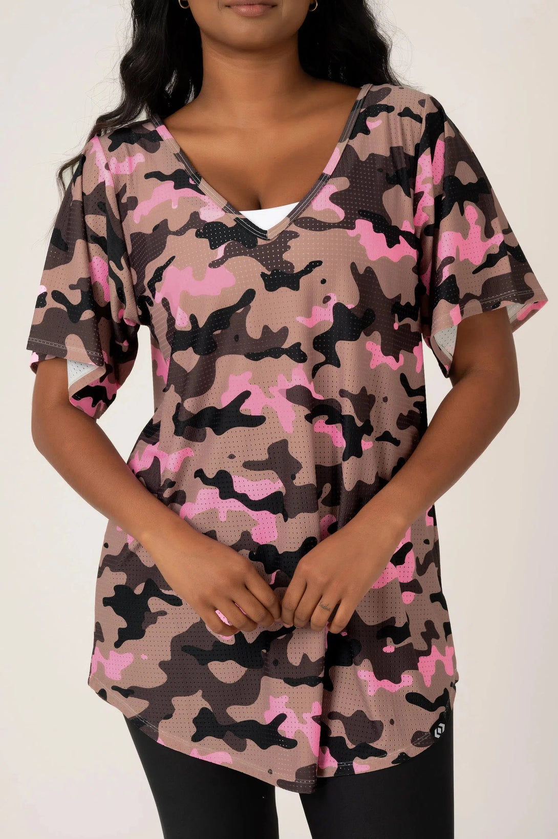 Bball Mesh V Neck Boyfriend Tee - Camo Crush Pink-Activewear-Exoticathletica