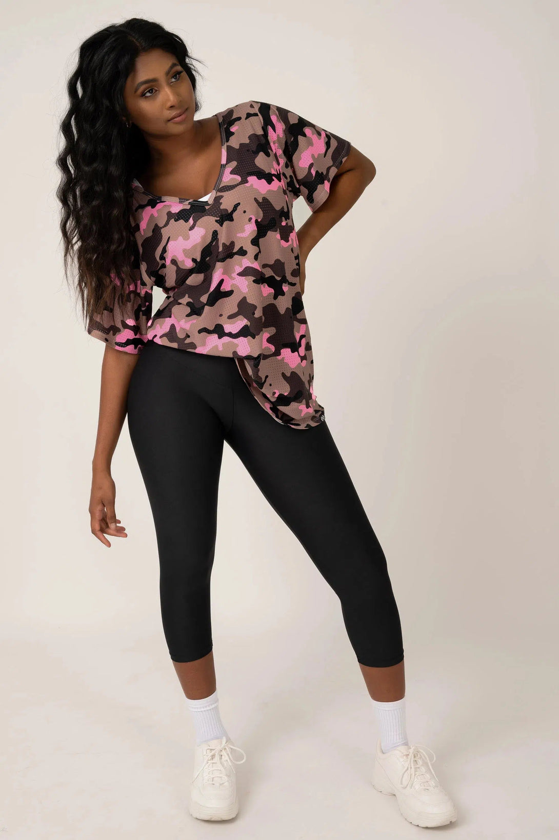 Bball Mesh V Neck Boyfriend Tee - Camo Crush Pink-Activewear-Exoticathletica