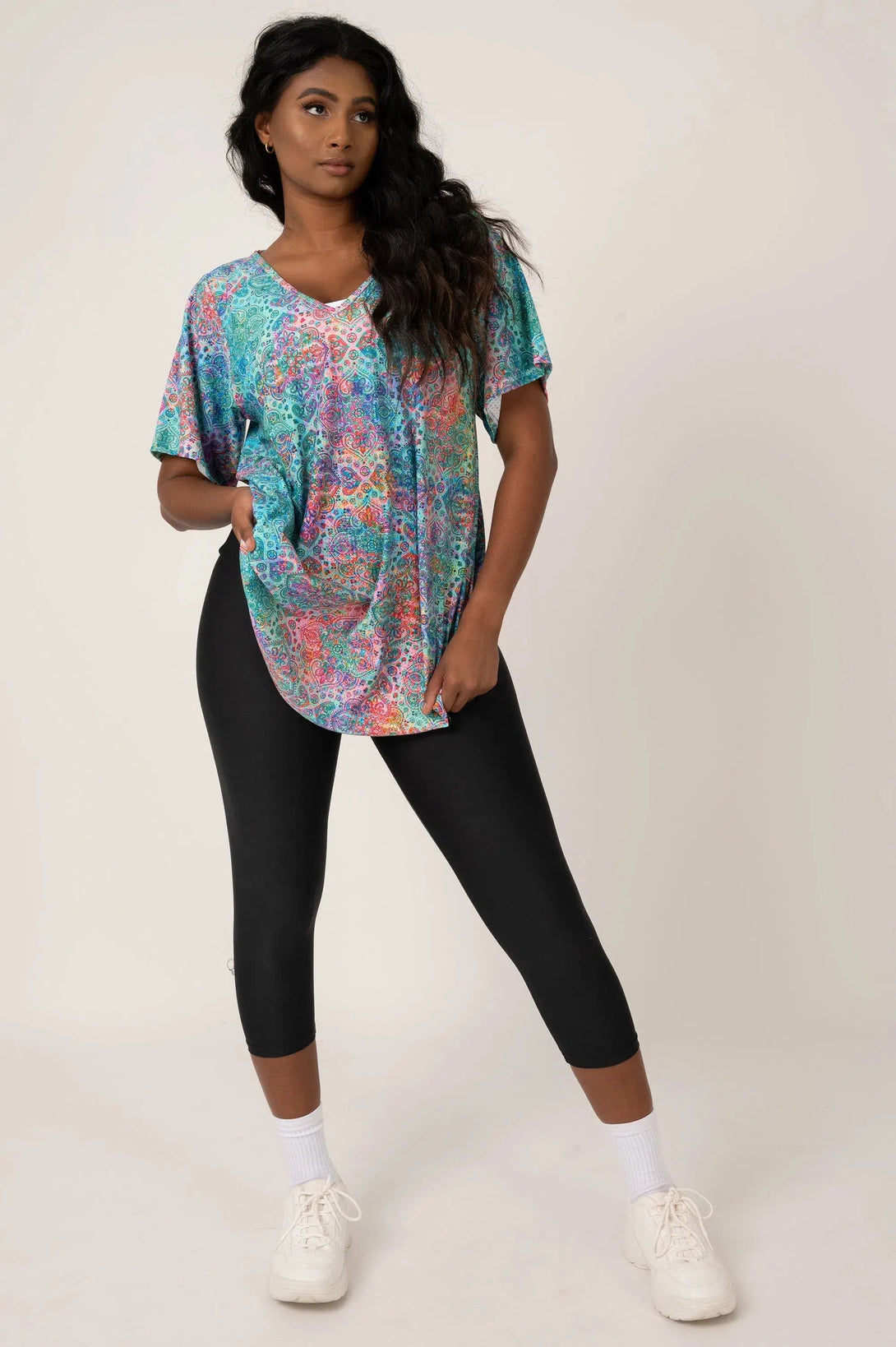 Bball Mesh V Neck Boyfriend Tee - Mandala Rainbow-Activewear-Exoticathletica