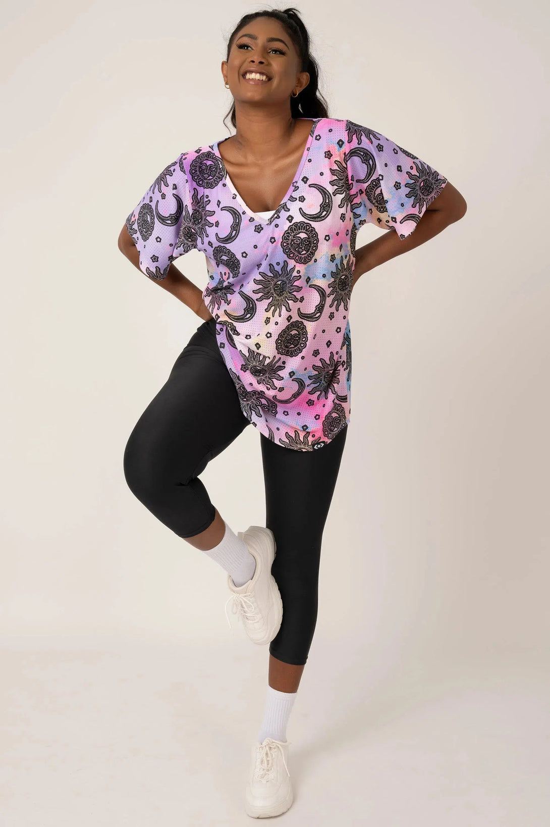 Bball Mesh V Neck Boyfriend Tee - Solar Sister-Activewear-Exoticathletica