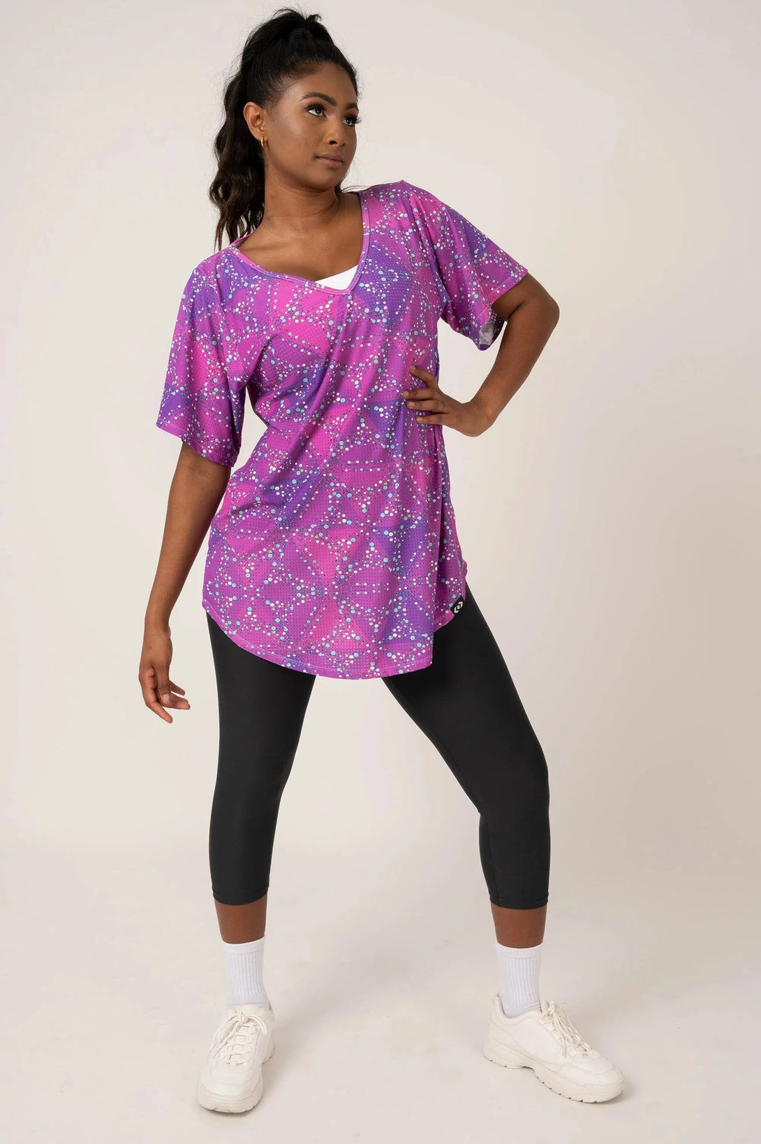 Bball Mesh V Neck Boyfriend Tee - Trance Purple-Activewear-Exoticathletica