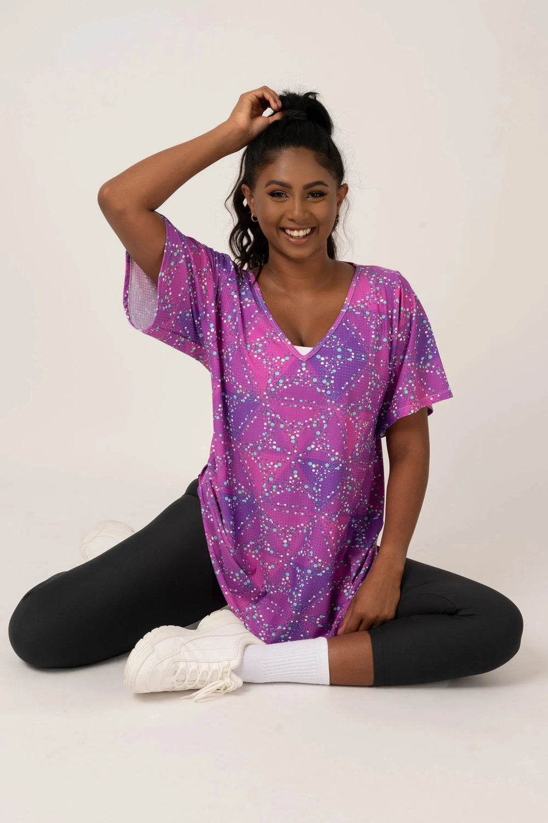 Bball Mesh V Neck Boyfriend Tee - Trance Purple-Activewear-Exoticathletica