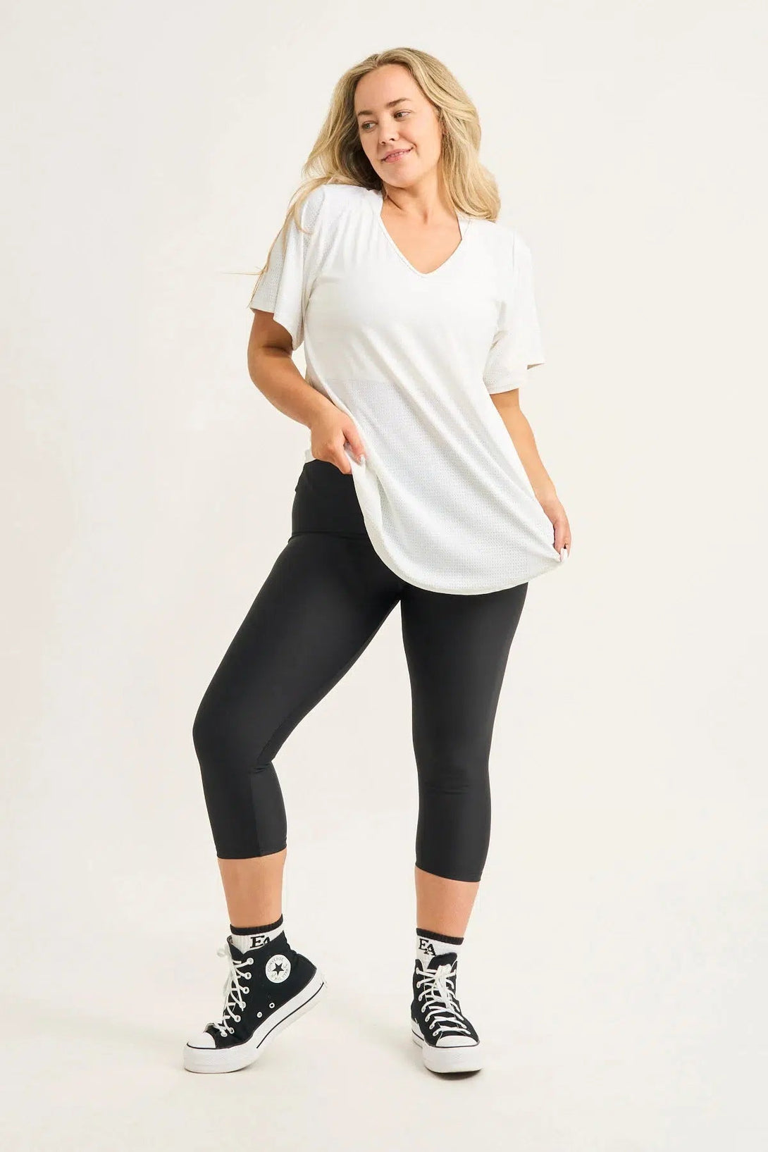 Bball Mesh V Neck Boyfriend Tee - White-Activewear-Exoticathletica