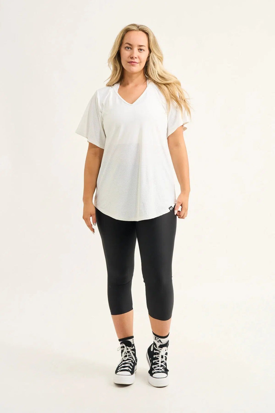 Bball Mesh V Neck Boyfriend Tee - White-Activewear-Exoticathletica