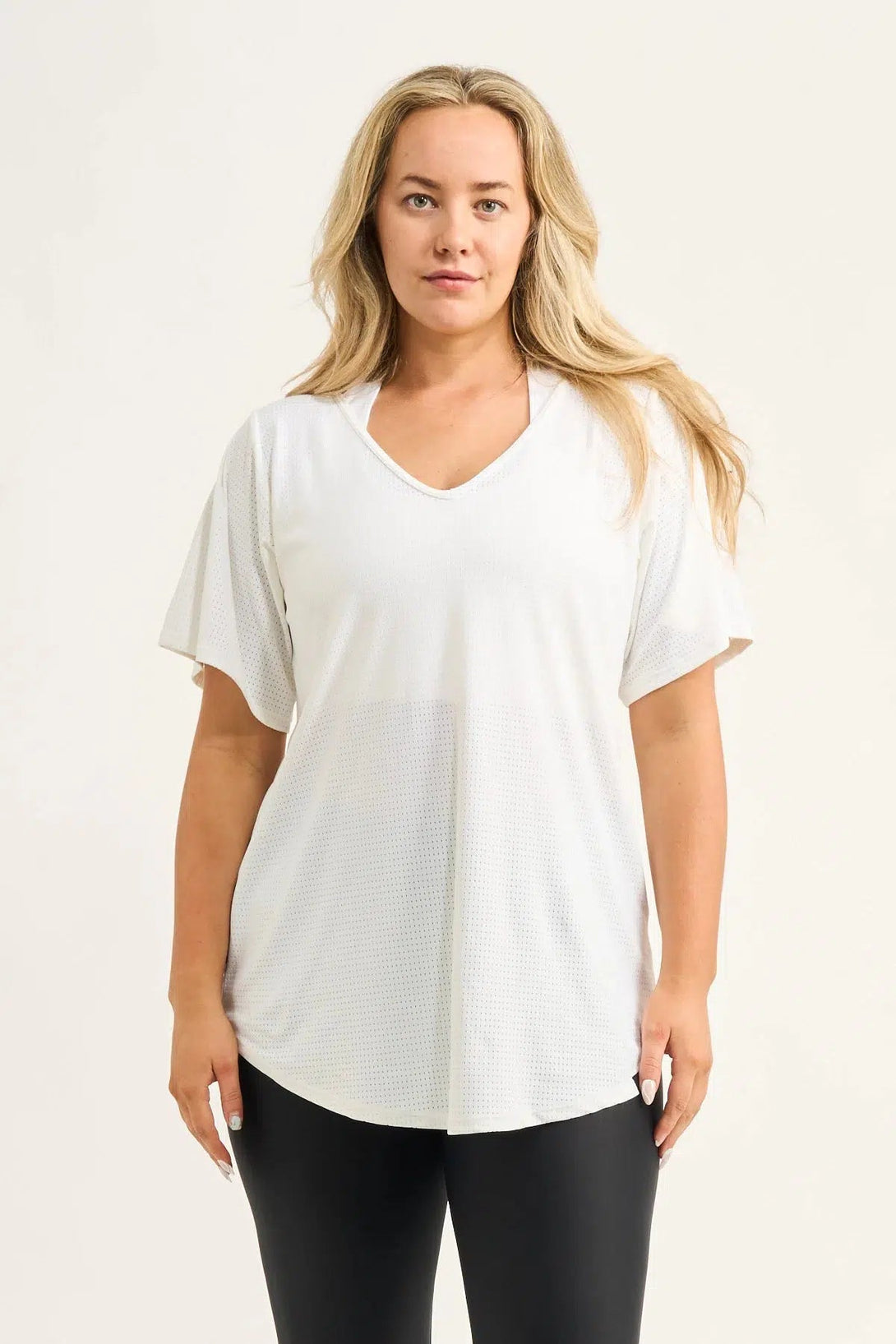 Bball Mesh V Neck Boyfriend Tee - White-Activewear-Exoticathletica