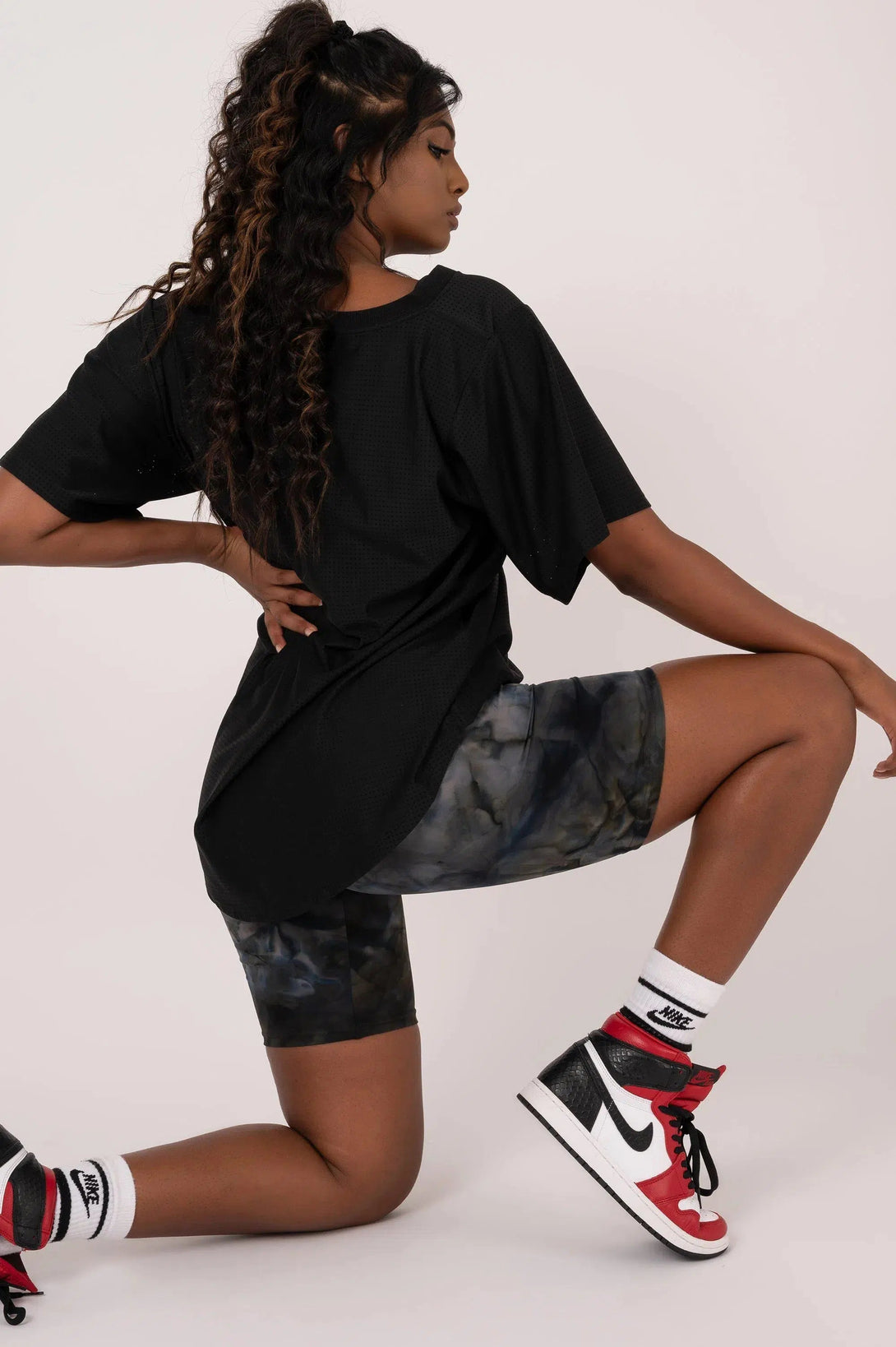 Bball Mesh V Neck Exotica Embroidered Boyfriend Tee - Black-Activewear-Exoticathletica