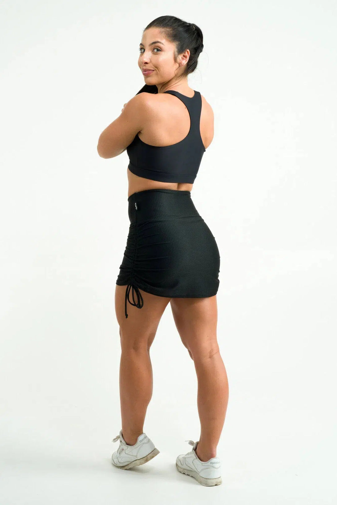 Black Bball Mesh - High Waisted Tie Side Skort-Activewear-Exoticathletica