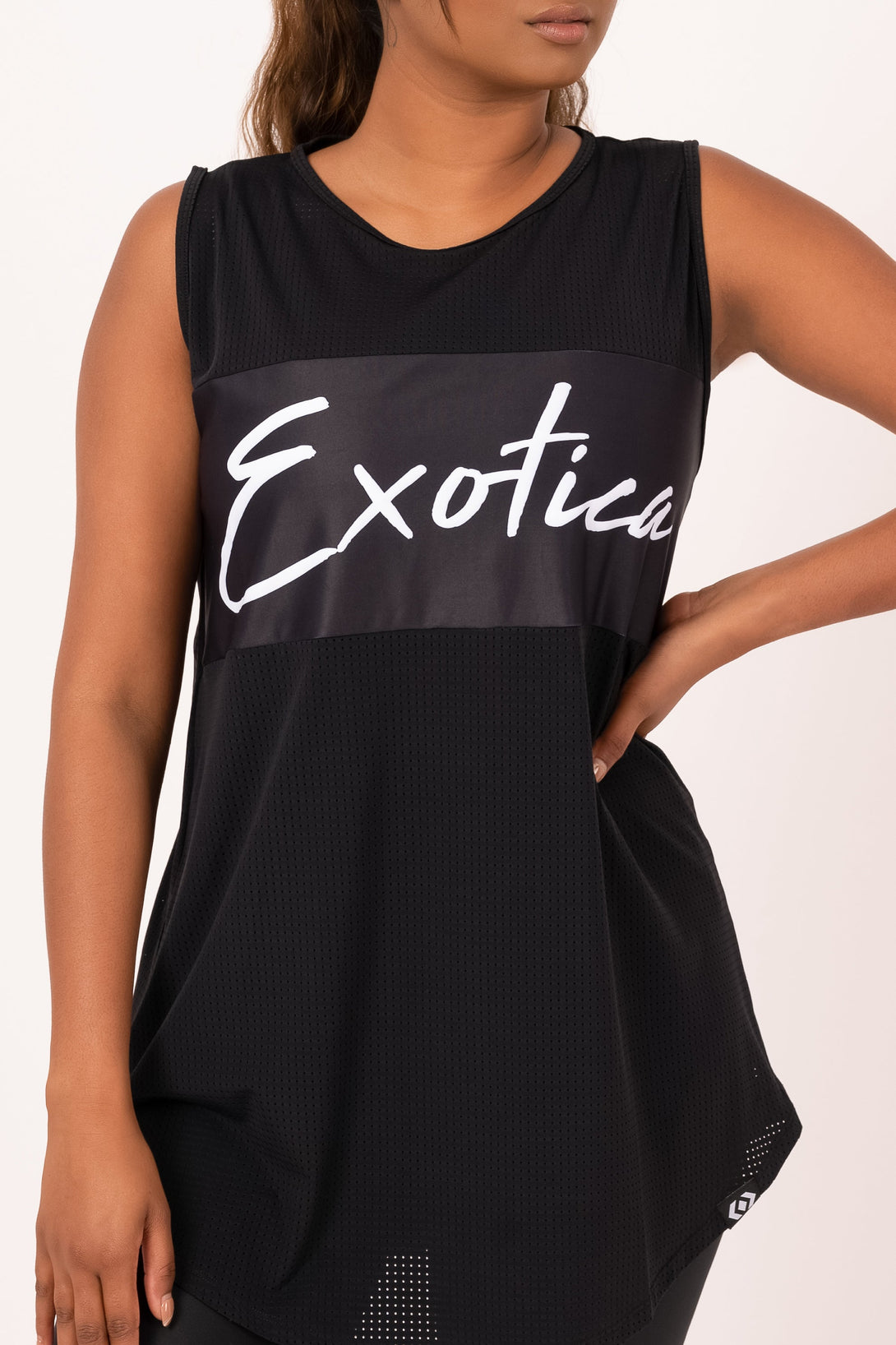 Black BBall Mesh - Sleeveless Exotica Boyfriend Tee-Activewear-Exoticathletica