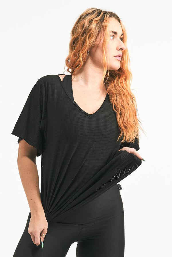 Black Bball Mesh - V Neck Boyfriend Tee-Activewear-Exoticathletica