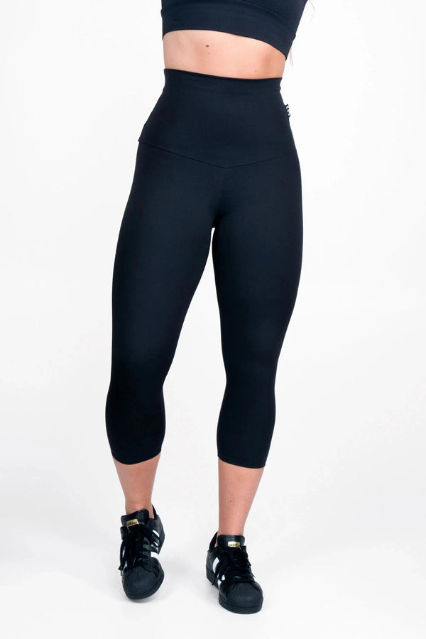 Black Body Contouring - Extra High Waisted Capri Leggings-Activewear-Exoticathletica