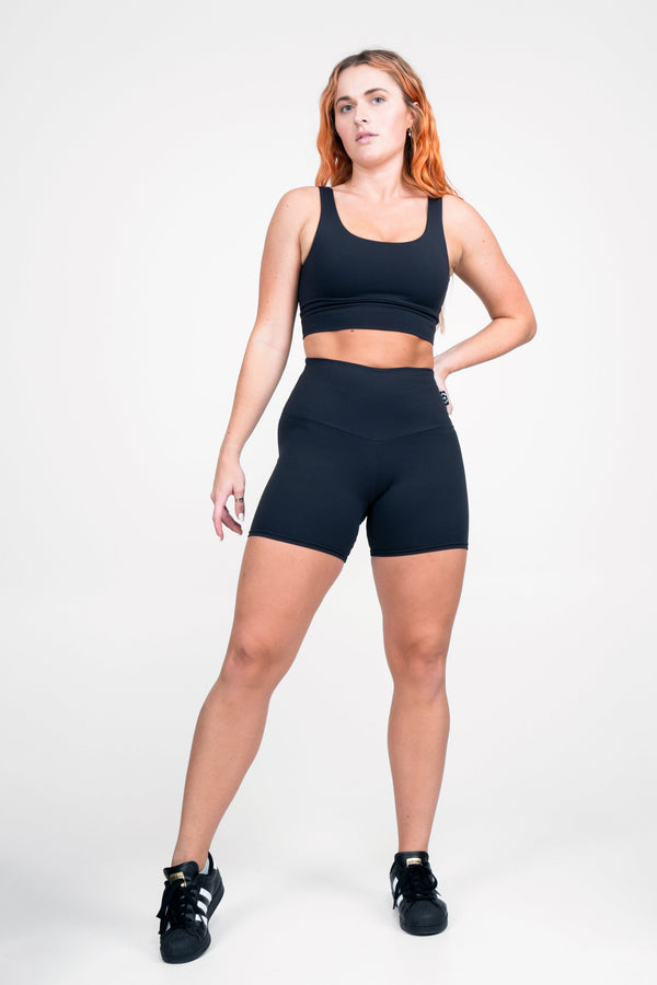 Black Body Contouring - High Waisted Booty Shorts-Activewear-Exoticathletica