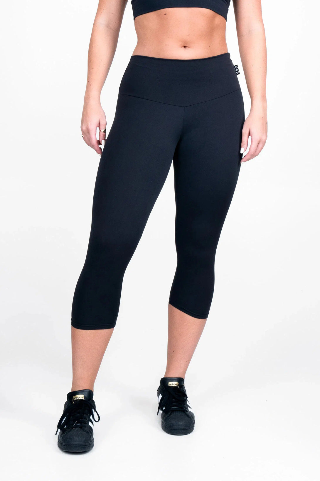 Black Body Contouring - High Waisted Capri Leggings-Activewear-Exoticathletica