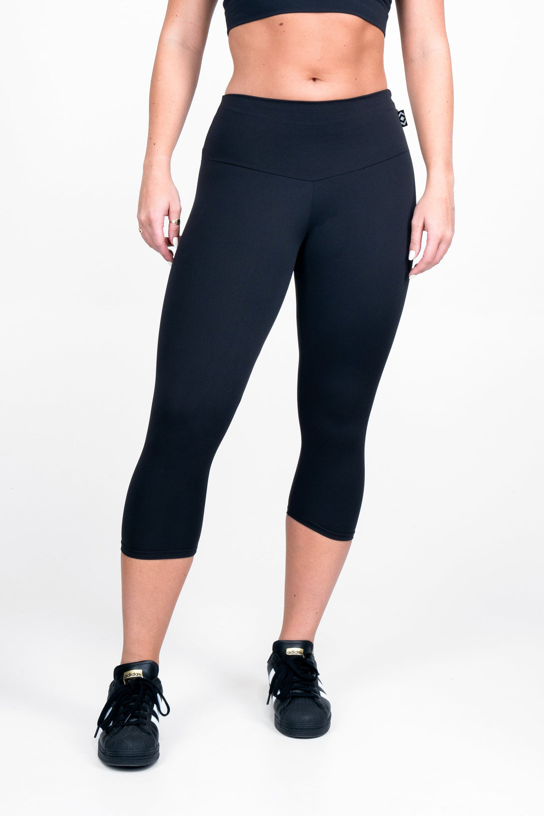 Black Body Contouring - High Waisted Capri Leggings-Activewear-Exoticathletica