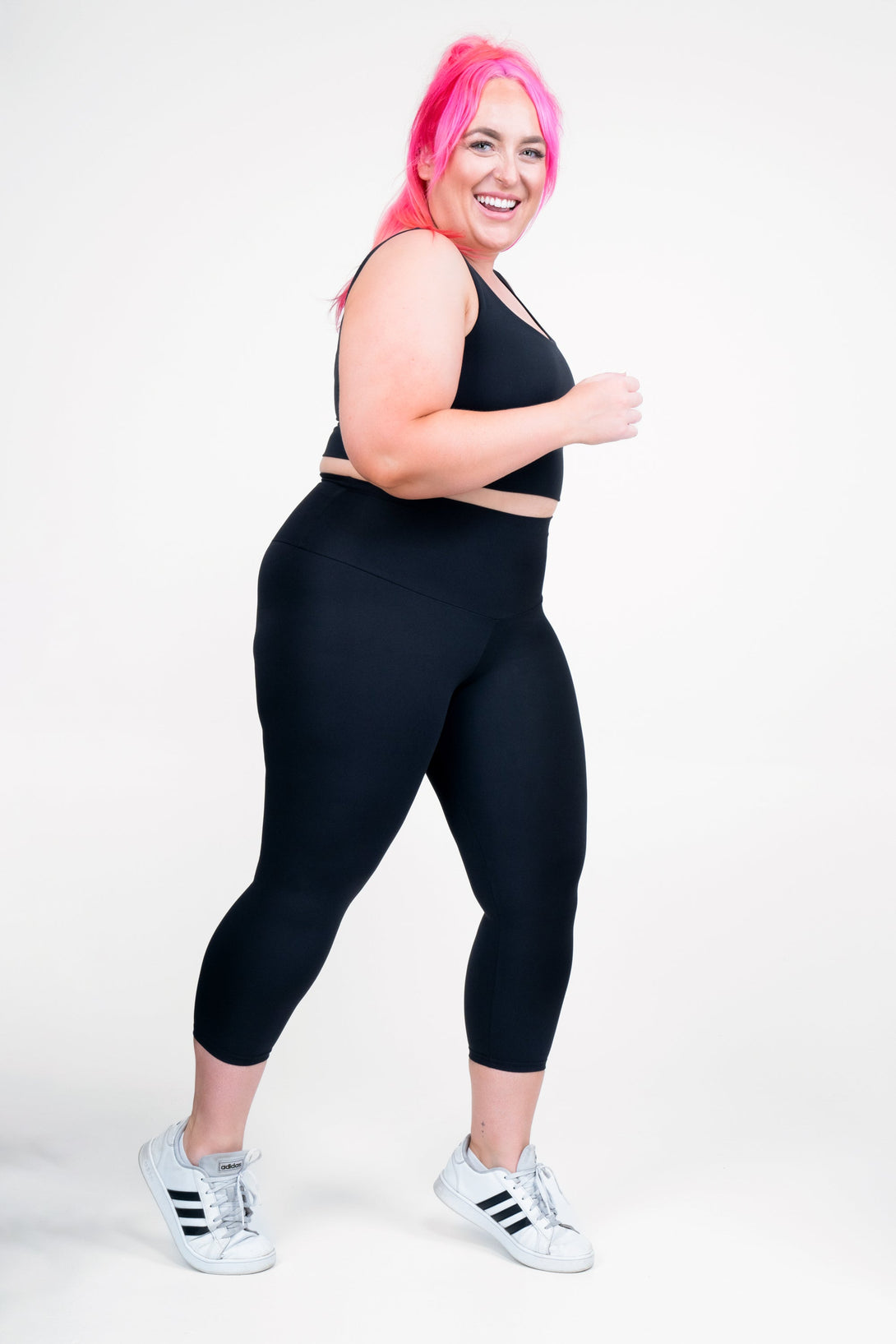 Black Body Contouring - High Waisted Capri Leggings-Activewear-Exoticathletica